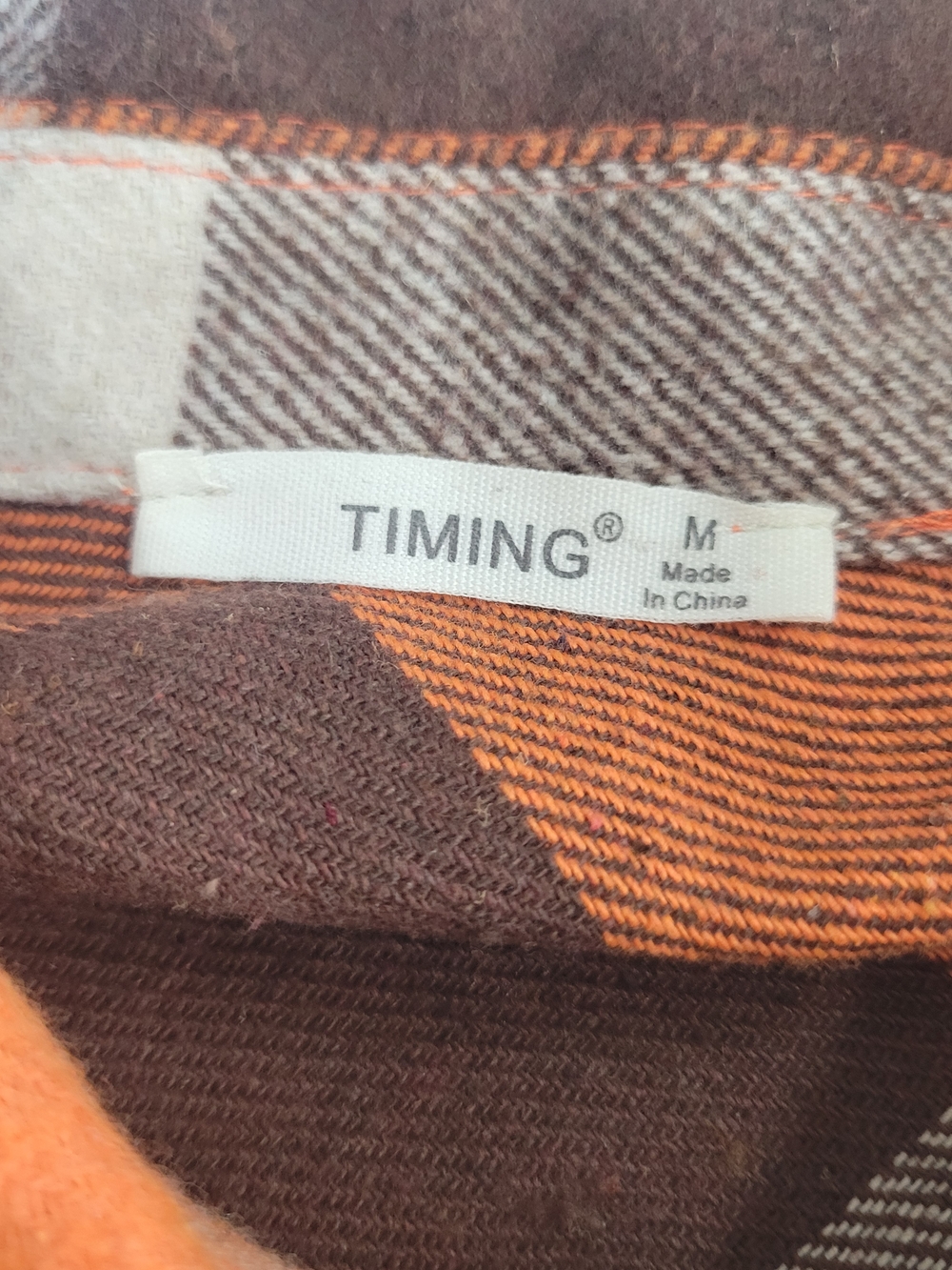 Timing Cropped Plaid Jean Shacket in Orange, Brown & Cream - Picture 12 of 14